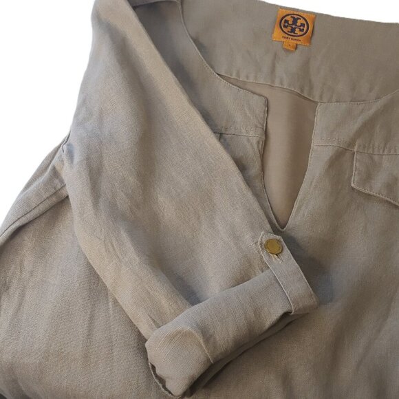 Tory Burch Linen Belted Shift Dress 4 Work Office Party Minimalist Classic - Picture 6 of 10